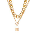 Punk style exaggerated thick chain double-layer necklace hip-hop street style lock key metal pendant necklace
